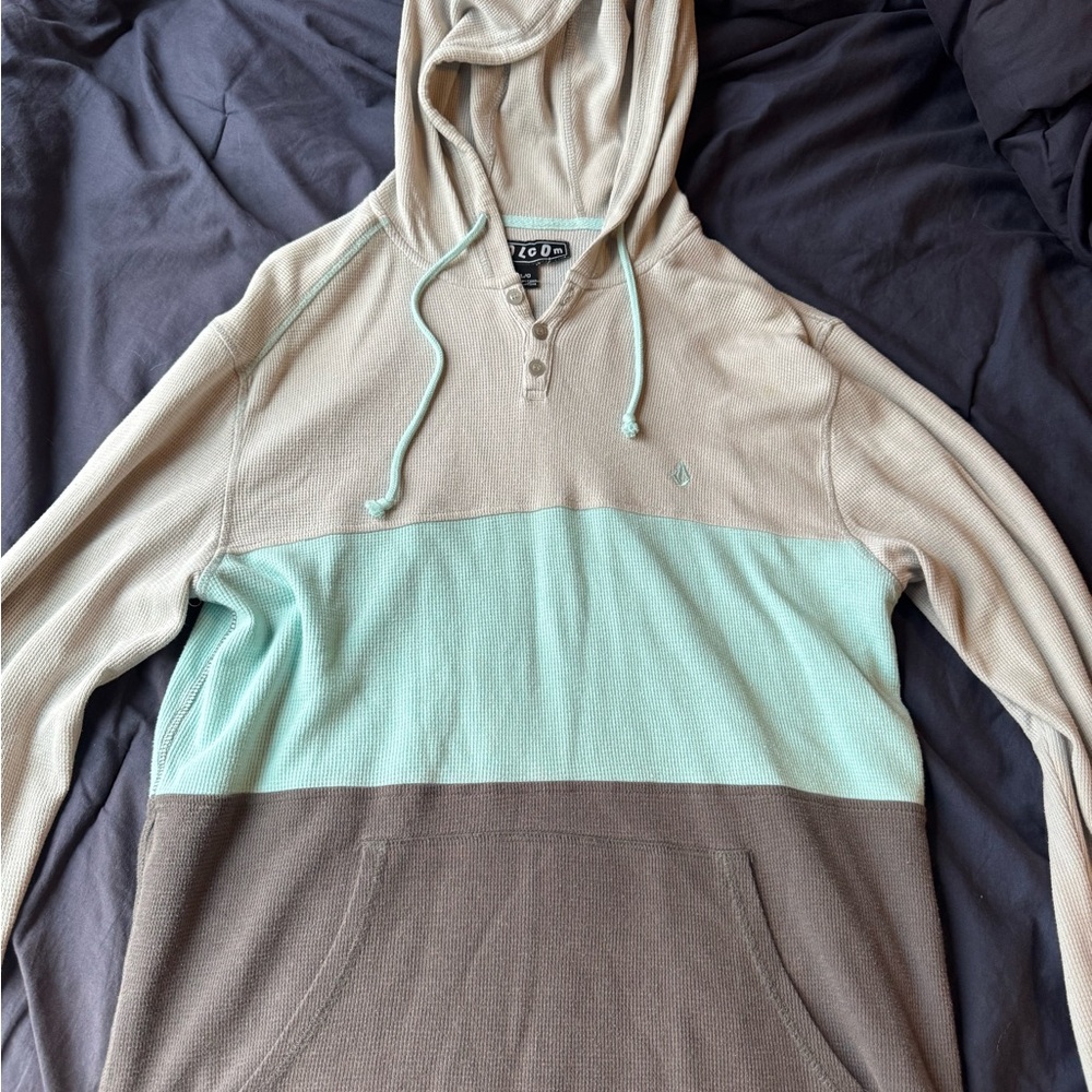Volcom Men's Tri-Color Hoodie - Cream, Mint, and Brown